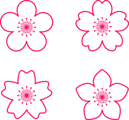 Cherry Peach plum Blossom flower spring flowers flat vector icon set for apps websites or print.