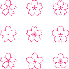 Cherry Peach plum Blossom flower spring flowers flat vector icon set for apps websites or print.