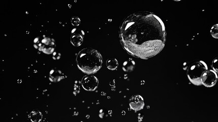 Monochrome Bubbles Float Against the Darkness, an Ethereal Abstract Pattern