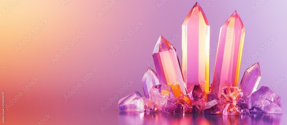 Poster elegant geometric gradient crystal background with vibrant hues and ample negative space for text or