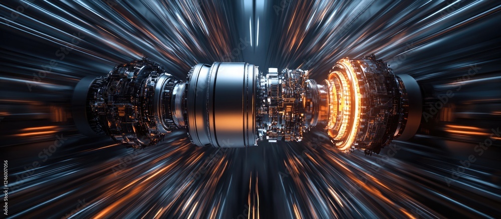 Poster futuristic metallic engine exhaust with motion blur and space for additional text or graphics
