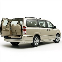 Beige Minivan with Open Door and Spacious Interior View
