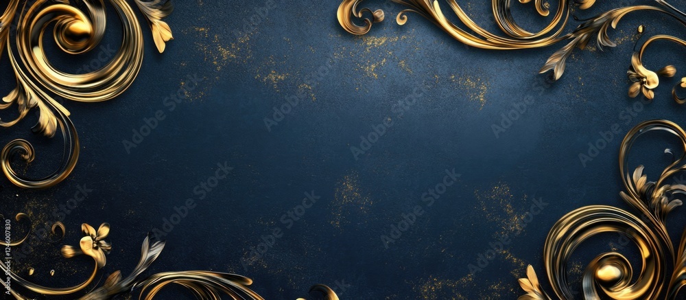 Poster luxurious golden swirl ornament with elegant art background and space for custom text or branding