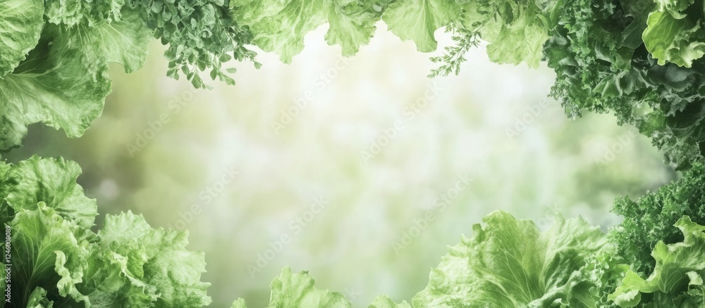 Poster lush green lettuce leaves in a greenhouse with soft focus background creating ample space for text a