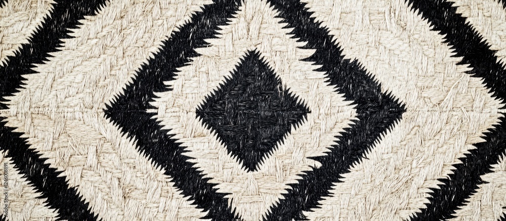 Aufkleber geometric ethnic pattern in black and white featuring a straw texture ideal for backgrounds and text