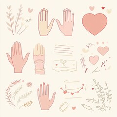 Fototapeta premium Promise Day Icon Set with Pinky Promise and Love Symbols, Promise Day