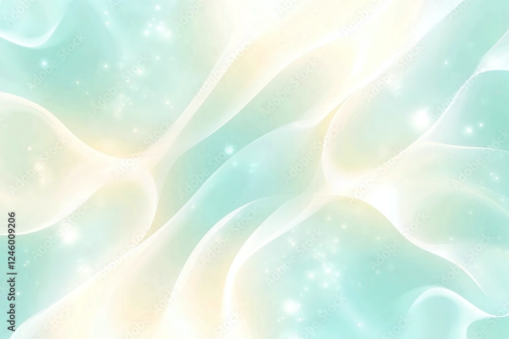 Poster abstract wavy gradient background with soft white yellow and teal colors and sparkling light effect