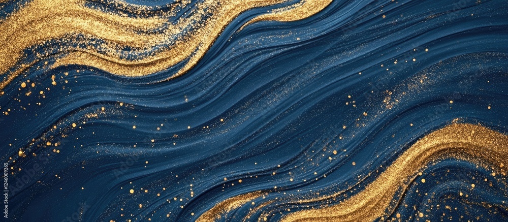 Aufkleber gold glitter swirls texture on deep blue background with room for custom text and design elements