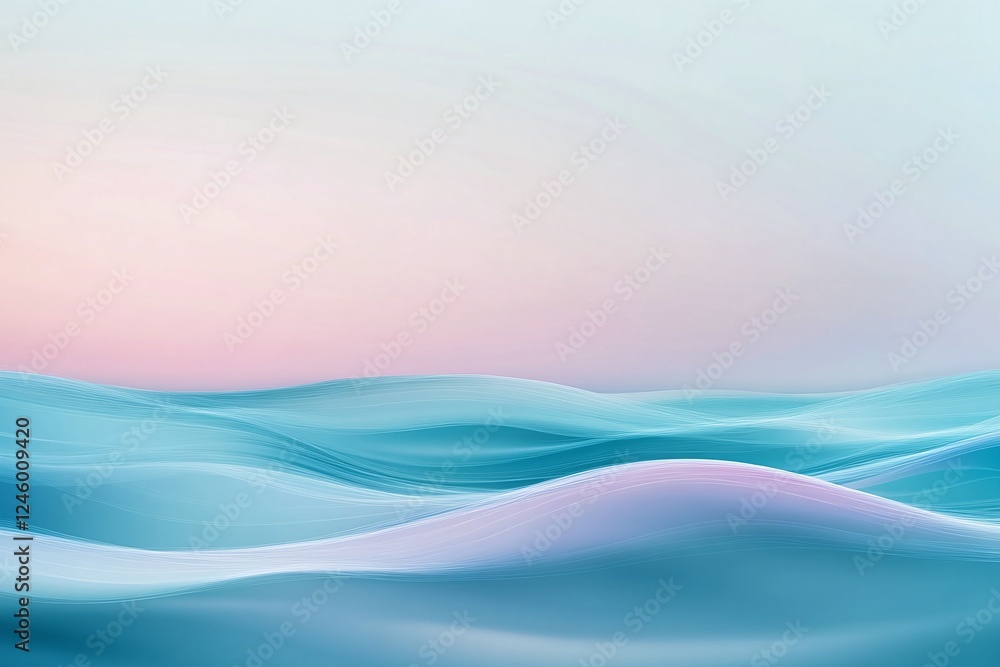Poster abstract turquoise and pink ocean waves with smooth flowing gradient in calm serene atmosphere