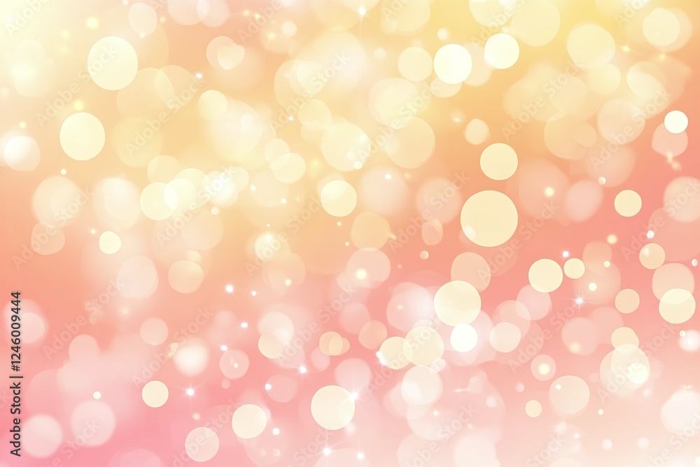 Poster warm gradient background with sparkling bokeh light effects in yellow and pink tones