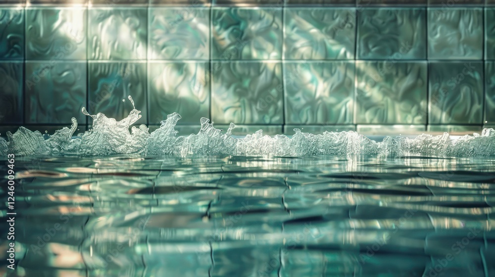 Aufkleber serene water surface reflecting light with gentle waves near textured tiles in a tranquil setting