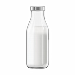 Realistic Glass Bottle of Fresh Milk with Silver Cap Isolated on Transparent Background. Generative Ai.
