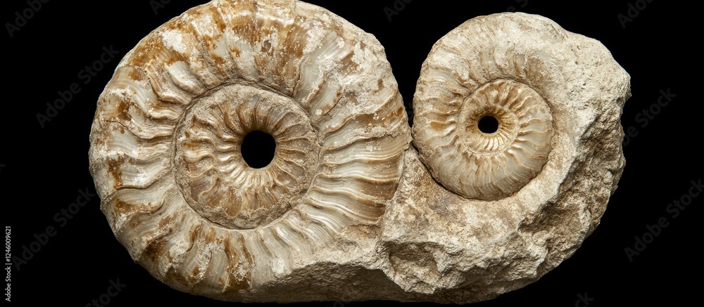 Poster late jurassic ammonite fossil displaying external shell structure and intricate patterns