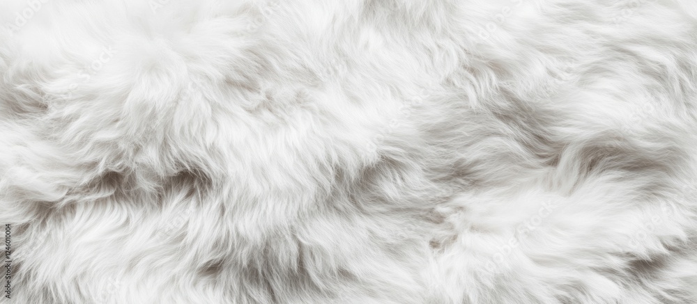 Poster natural white fur coat texture with soft, fluffy fibers creating an elegant background for text or d
