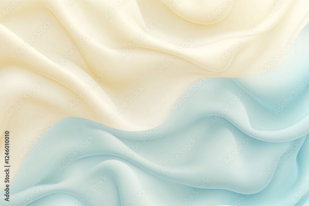 Poster soft cream and blue flowing fabric waves in abstract minimalistic background design