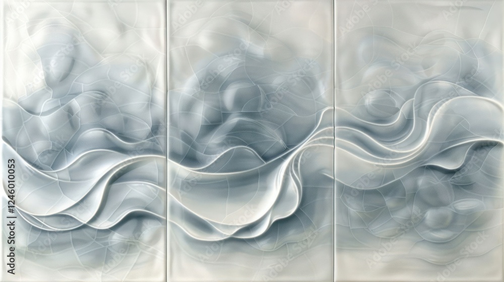 Poster abstract waves in soft blue and white tones create a serene atmosphere in a modern space