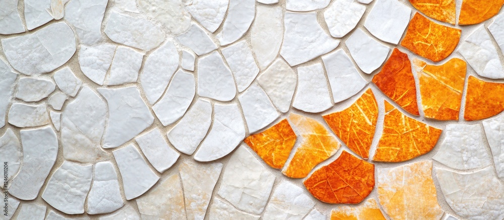 Aufkleber ceramic mosaic fragment with white and orange tiles creating a vintage textured background for desig