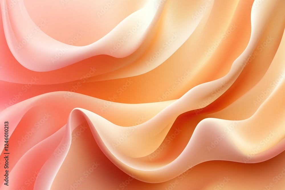 Poster abstract orange and peach flowing silk fabric texture with soft waves and smooth gradient design