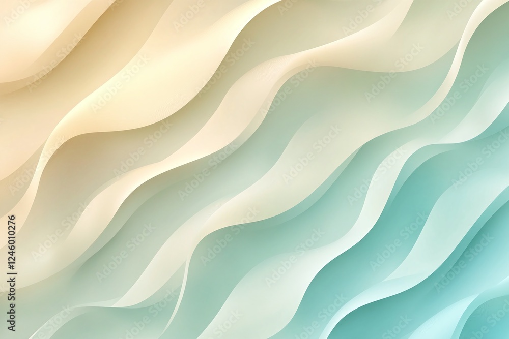 Poster abstract wavy gradient design with soft beige and teal tones on flowing background