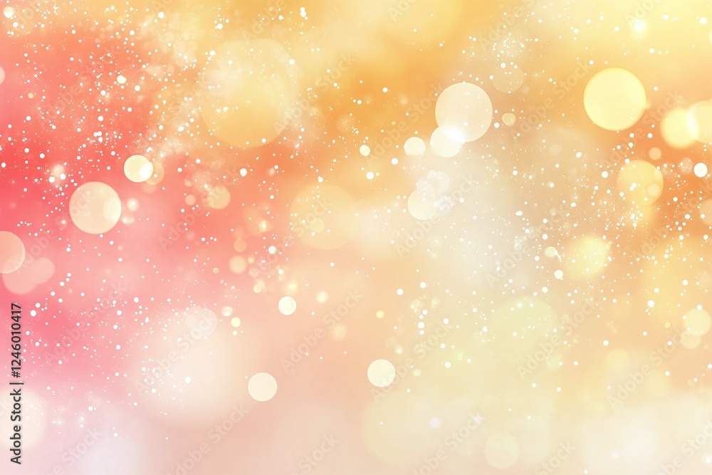 Poster soft bokeh light effect on pink and orange gradient background with glitter particles