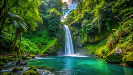 Fototapeta premium Katibawasan Falls: Camiguin's dramatic vertical plunge basin waterfall captured in a stunning photo.