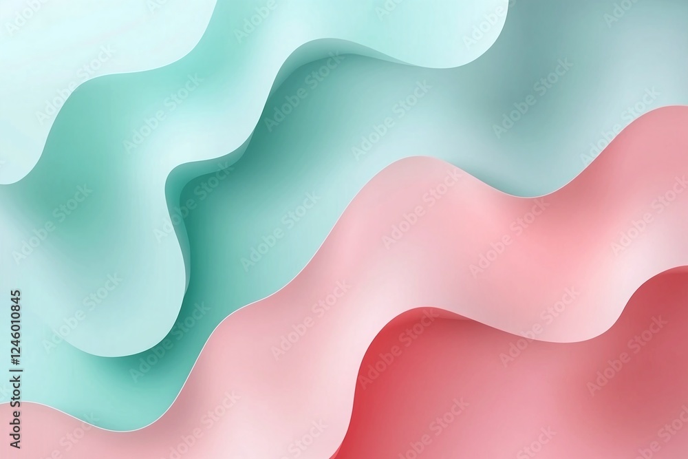 Poster abstract pastel green and pink gradient wavy lines in smooth flowing layered background design