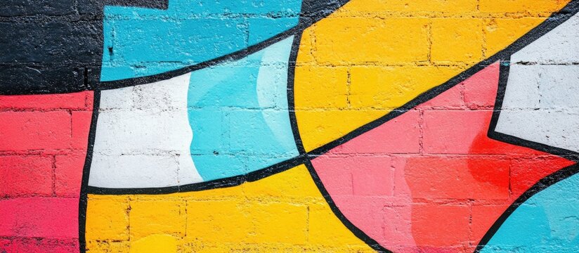 Vibrant urban graffiti wall with colorful abstract patterns and blank area ideal for text placement or graphic design projects