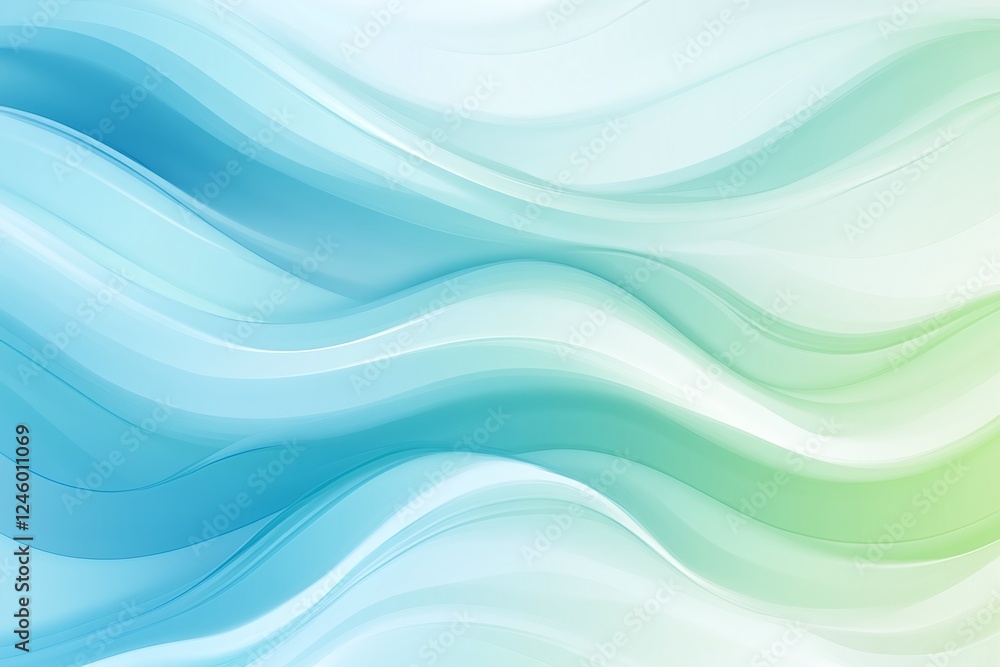 Poster abstract blue green gradient waves with smooth fluid lines representing calmness and flow
