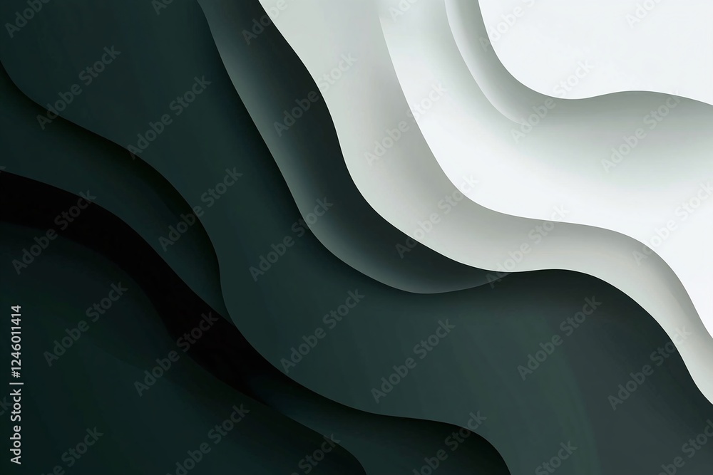 Poster abstract green black and white layered wave pattern background representing minimalist design
