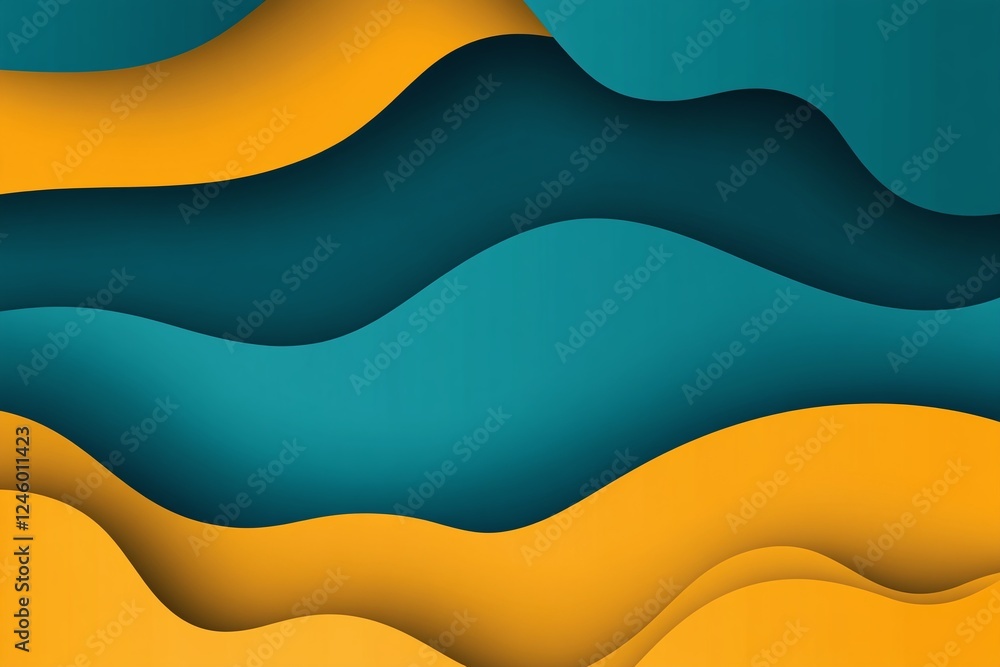 Poster abstract flowing wavy pattern with yellow and teal layers in modern artistic design style