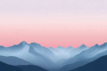 Fototapeta premium Serene Blue Mountain Ranges Against Soft Pink Sky in Minimalist Landscape at Sunrise