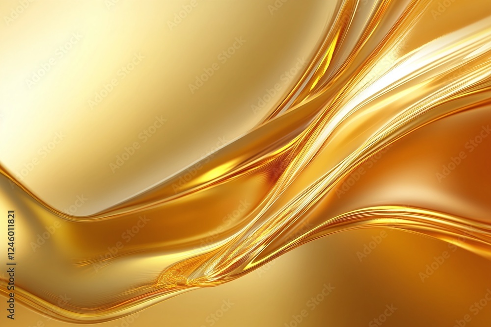 Poster abstract liquid gold texture with glossy metallic waves on orange background dynamic movement
