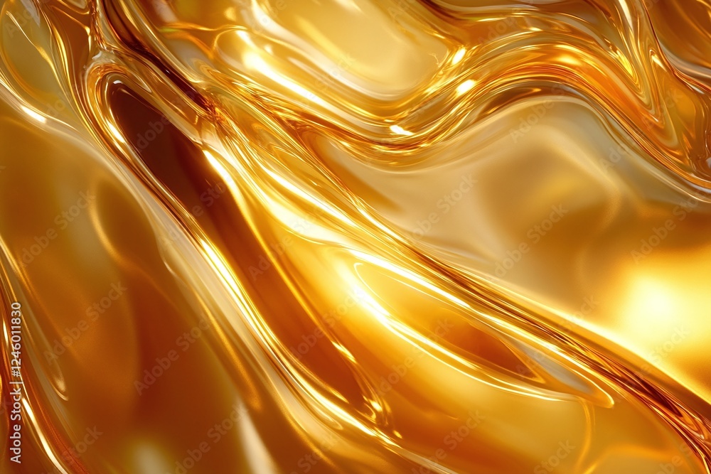 Poster golden liquid abstract texture with shiny smooth surface and flowing metallic vibrant design
