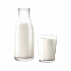 Realistic Glass and Bottle of Fresh Milk Isolated on Transparent Background. Generative Ai.