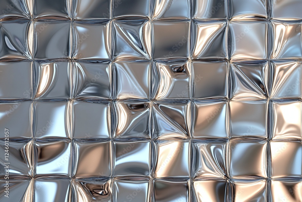 Poster reflective silver metallic squares texture with soft light and abstract geometric pattern
