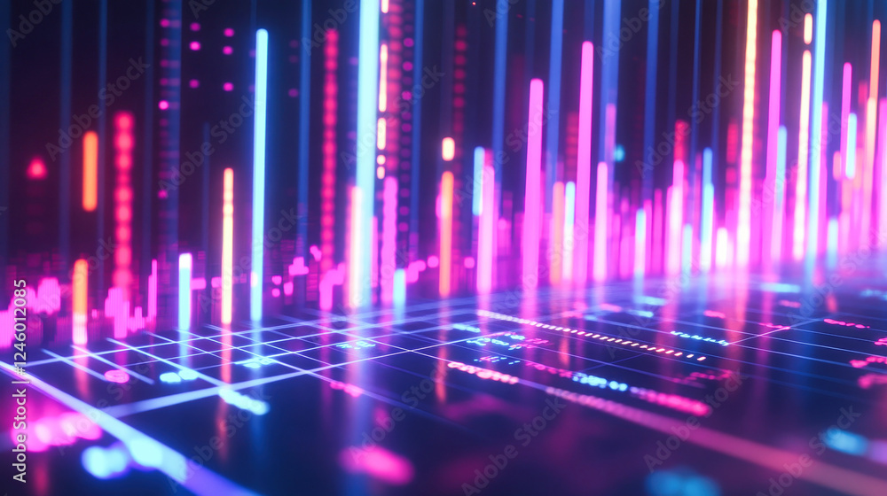 Poster abstract financial background with glowing stock charts and bar graphs