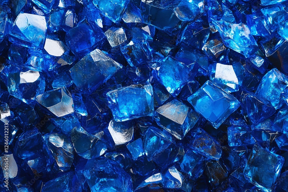 Poster shiny blue crystal fragments close up creating a vibrant abstract background with reflective texture