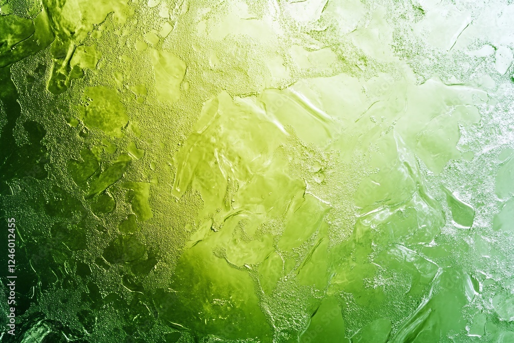 Poster abstract green textured ice surface with cracks and frozen patterns in bright light background