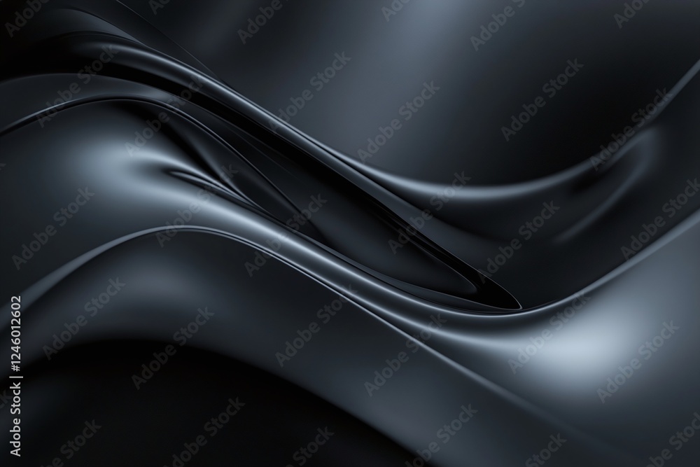 Poster elegant black abstract waves with smooth texture and shiny surface on dark background