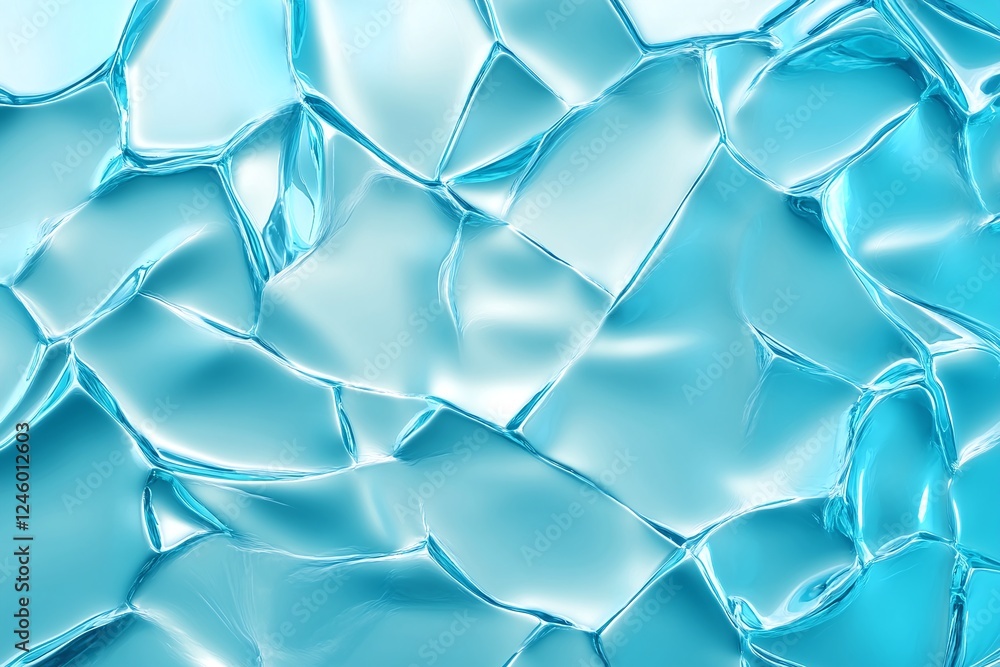 Aufkleber abstract textured blue ice pattern with shiny glass-like shapes and smooth reflective surface