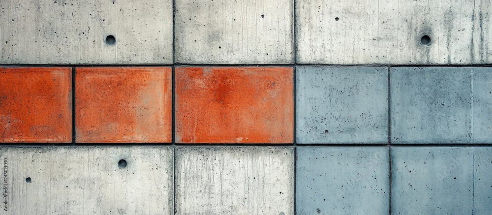 Poster ceramic and concrete wall fragment showcasing textured blocks and vertical seam for background or de