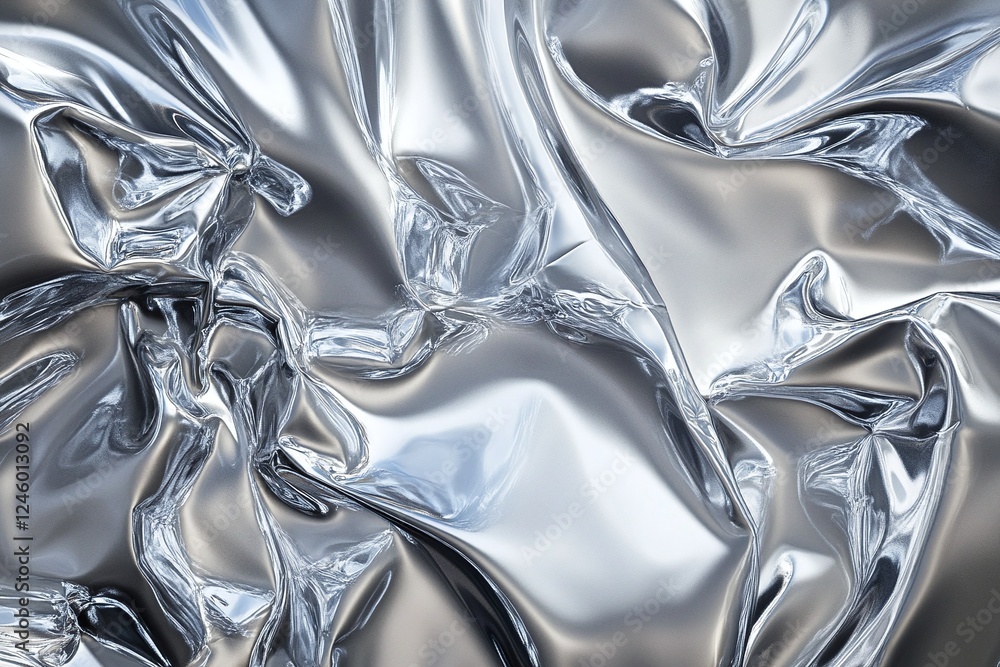 Poster abstract wrinkled metallic silver texture with reflective shiny surface and smooth curves