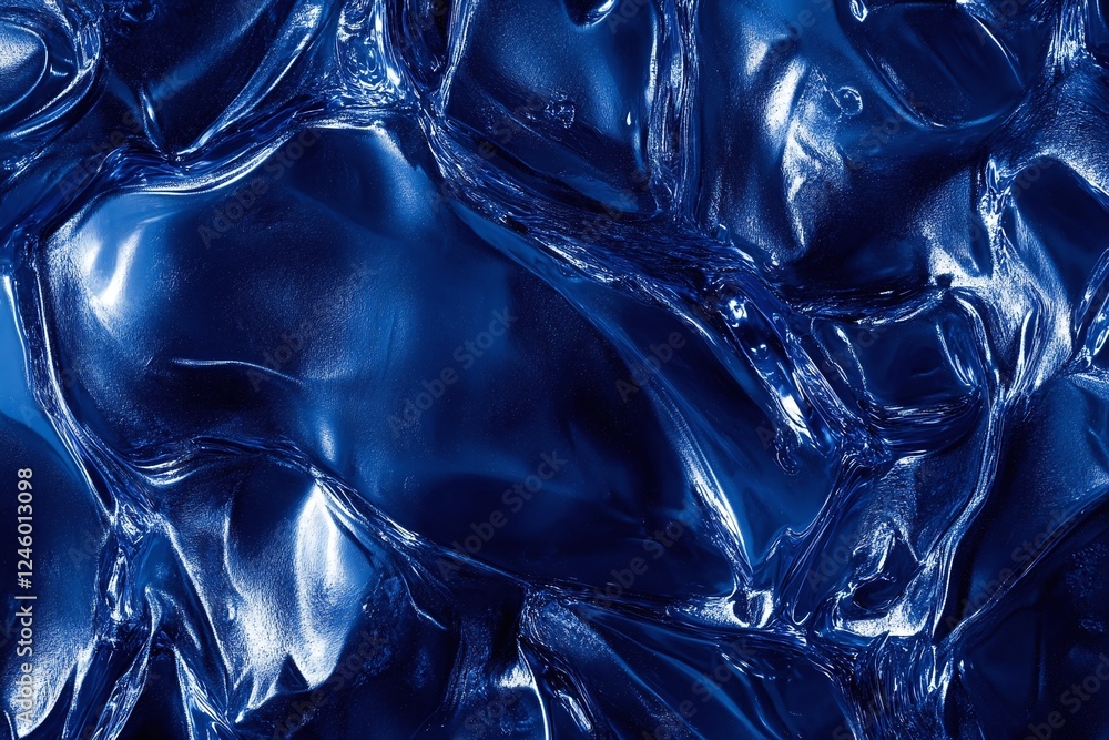 Poster abstract closeup of transparent ice texture with deep blue light reflection