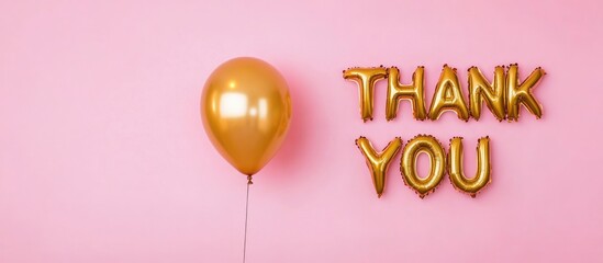 Golden Inflatable Balloons Thank You Message on Pink Background Modern Design for Celebrations with Space for Custom Text