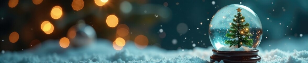 Glittering snow globe with a miniature green Christmas tree, tiny Christmas tree, mini Christmas tree