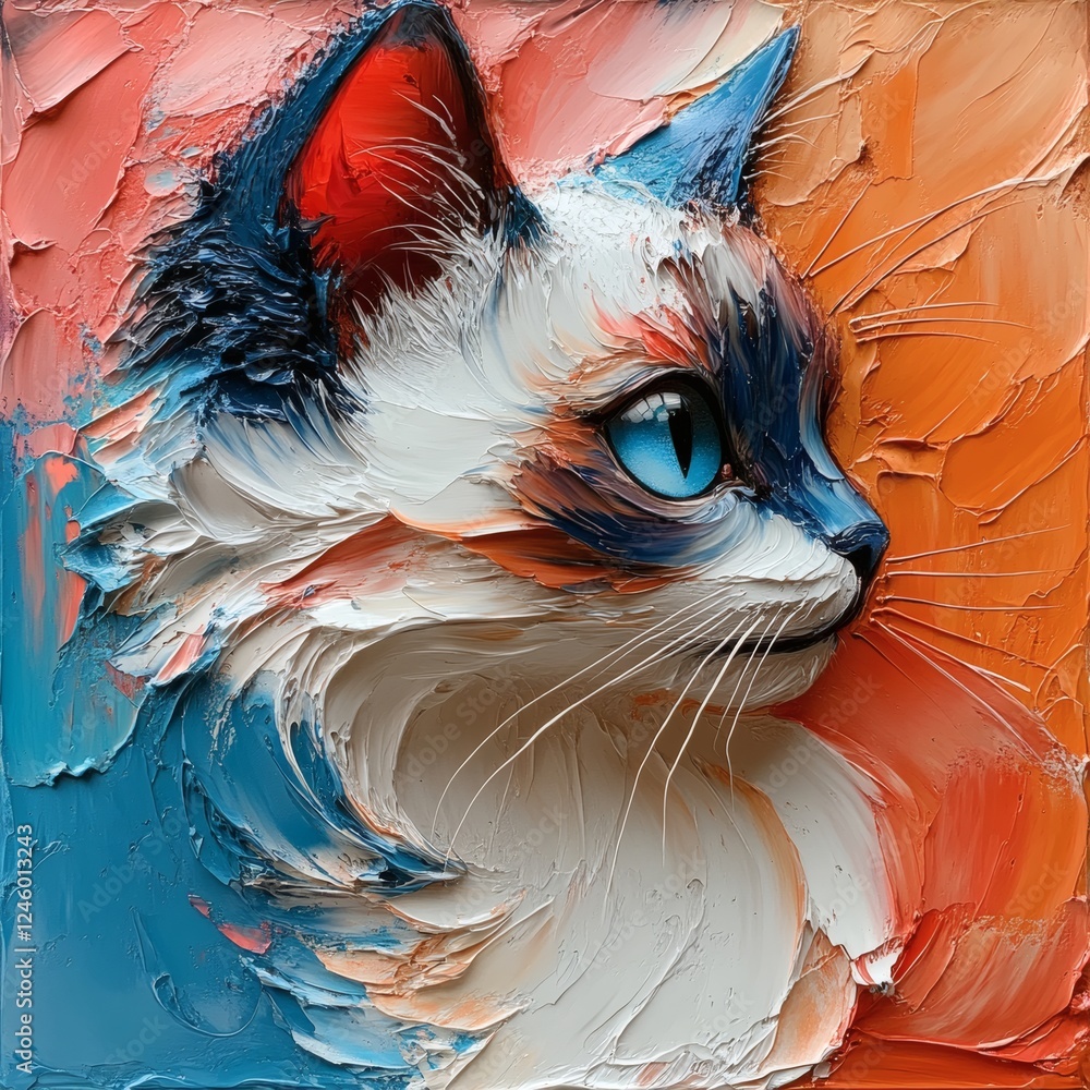 Poster abstract liquid 3d shape of a siamese cat its form rendered in thick oil paint and bold pastels the 
