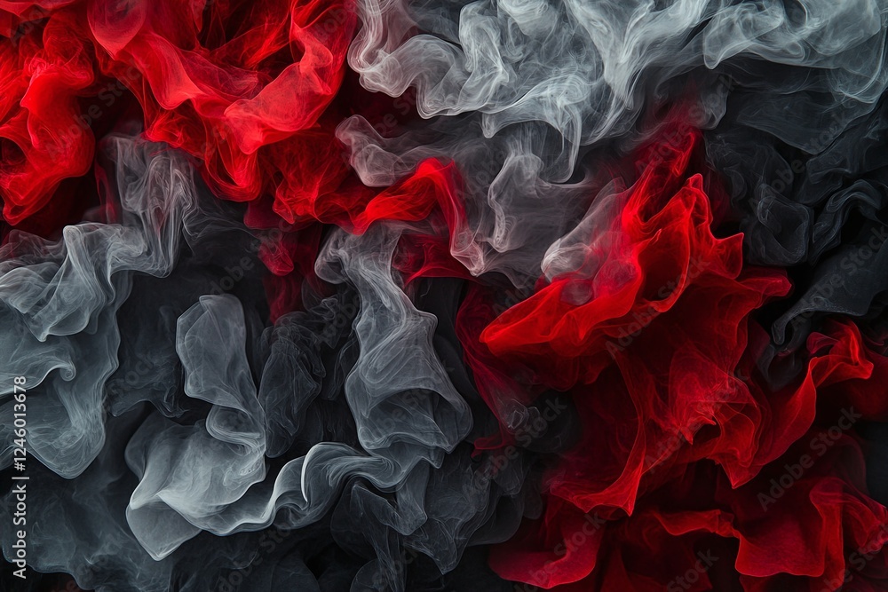 Poster abstract red and white smoke texture on dark background creating flowing artistic movement
