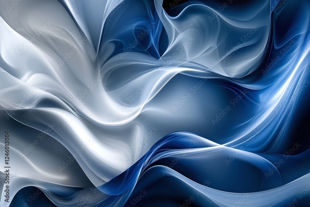 Poster abstract blue and white flowing wave pattern with smooth texture and gradient light effects