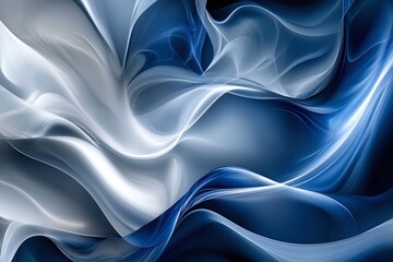 Obraz premium Abstract Blue and White Flowing Wave Pattern with Smooth Texture and Gradient Light Effects