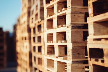 Stacked Wooden Pallets Outdoor in Sunlight